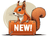 squirrel holding sign that says NEW!